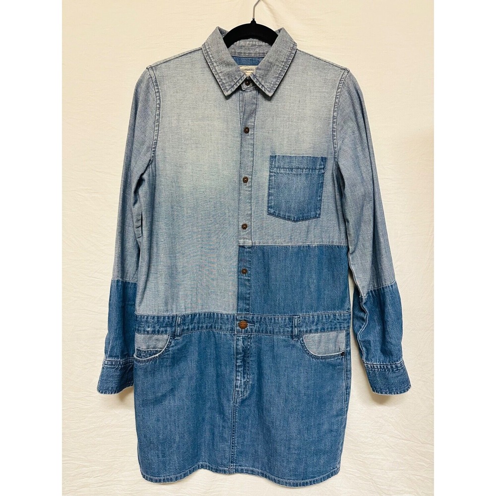 Current Elliott Denim Dress Color Block Blue Denim Long Sleeve SZ 2 Chest pocket